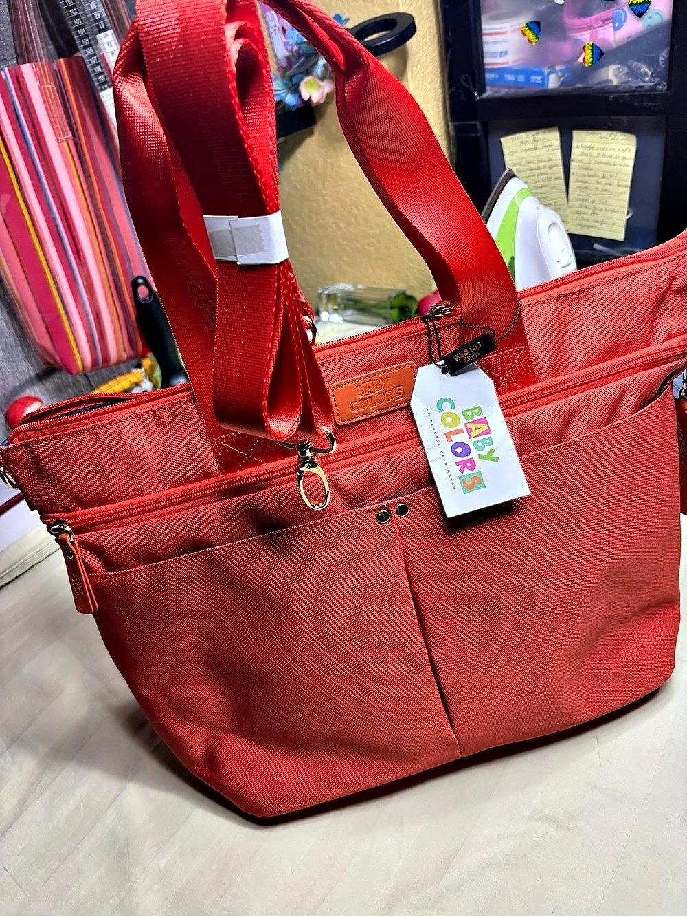 NWT Baby Colors Coral Orange Diaper Bag Tote with Changing Mat